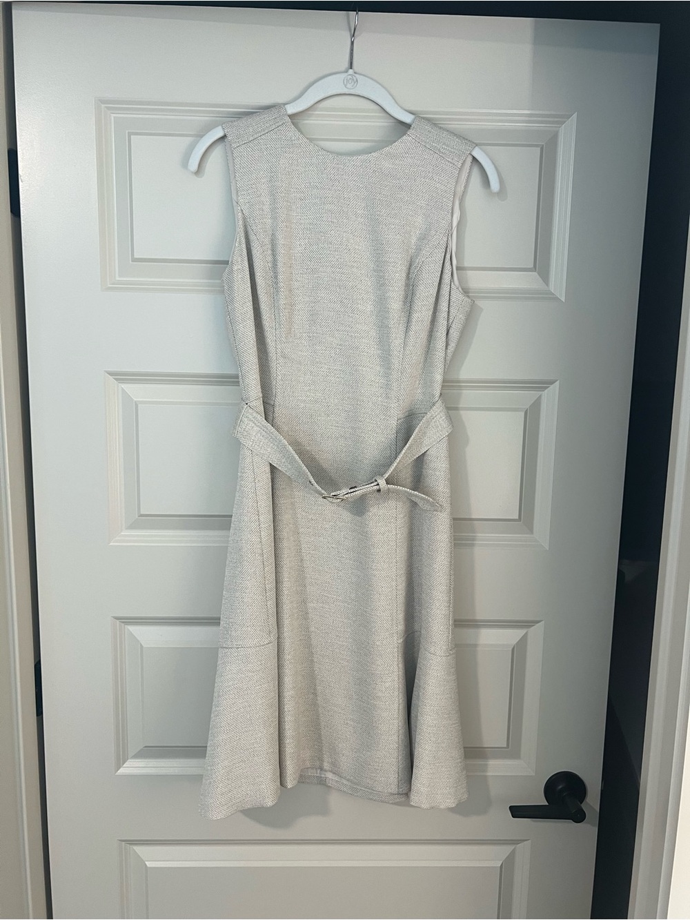 WHBM Sleeveless Cream Belted A-Line Dress